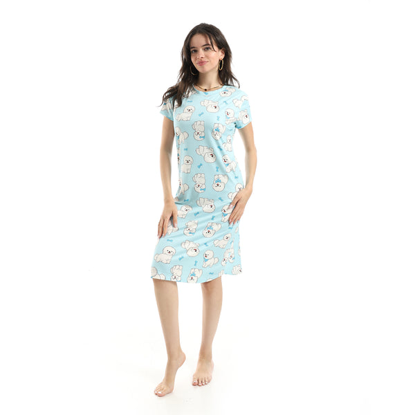 Half_Sleeves_Self_Pattrened_Comfy_Sleepshirt_-_Light_Blue