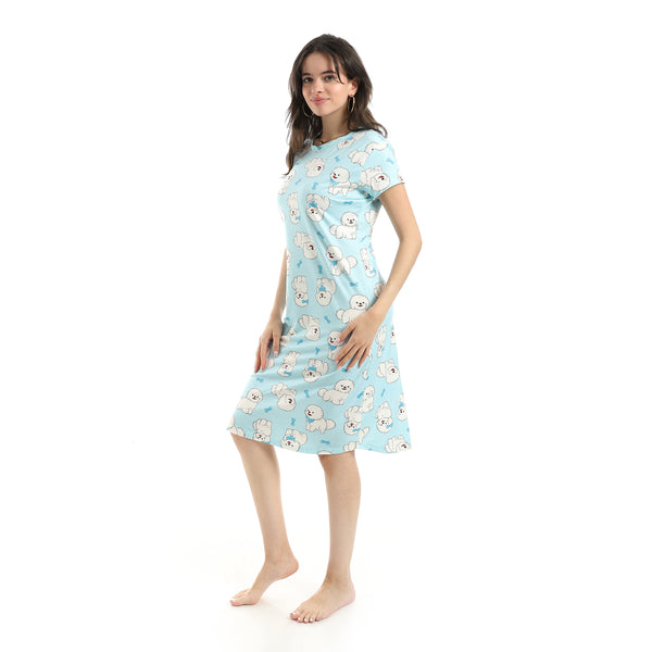 Half_Sleeves_Self_Pattrened_Comfy_Sleepshirt_-_Light_Blue
