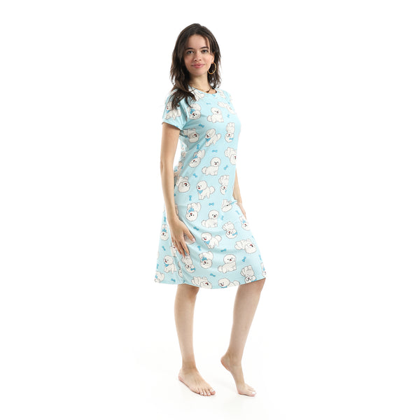 Half_Sleeves_Self_Pattrened_Comfy_Sleepshirt_-_Light_Blue