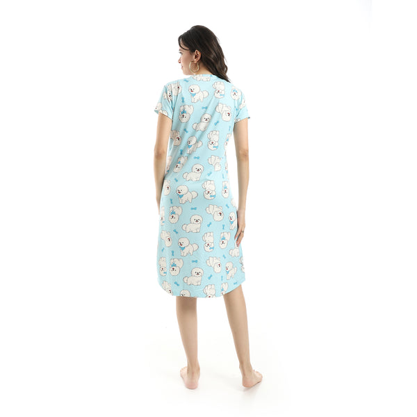 Half_Sleeves_Self_Pattrened_Comfy_Sleepshirt_-_Light_Blue
