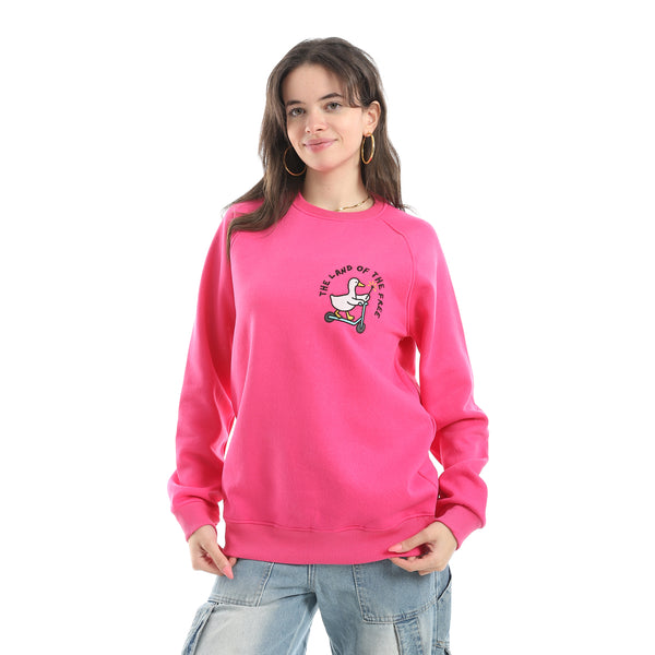 Embrodried_Long_Sleeves_Round_Collar_Sweatshirt_-_Pink