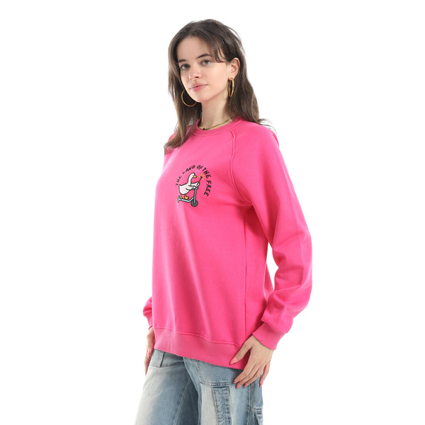 Embrodried_Long_Sleeves_Round_Collar_Sweatshirt_-_Pink