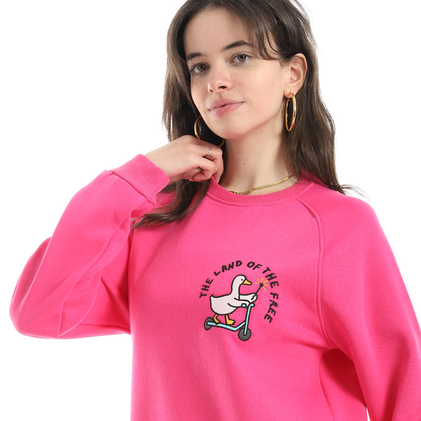 Embrodried_Long_Sleeves_Round_Collar_Sweatshirt_-_Pink