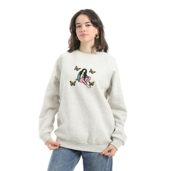 Embrodried_Long_Sleeves_Round_Collar_Light_Grey_Sweatshirt_Grey