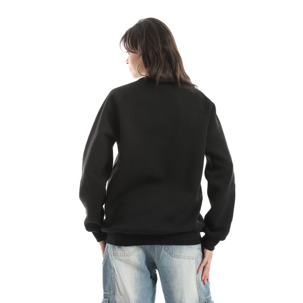 Embrodried_Long_Sleeves_Round_Collar_Sweatshirt_-_Black