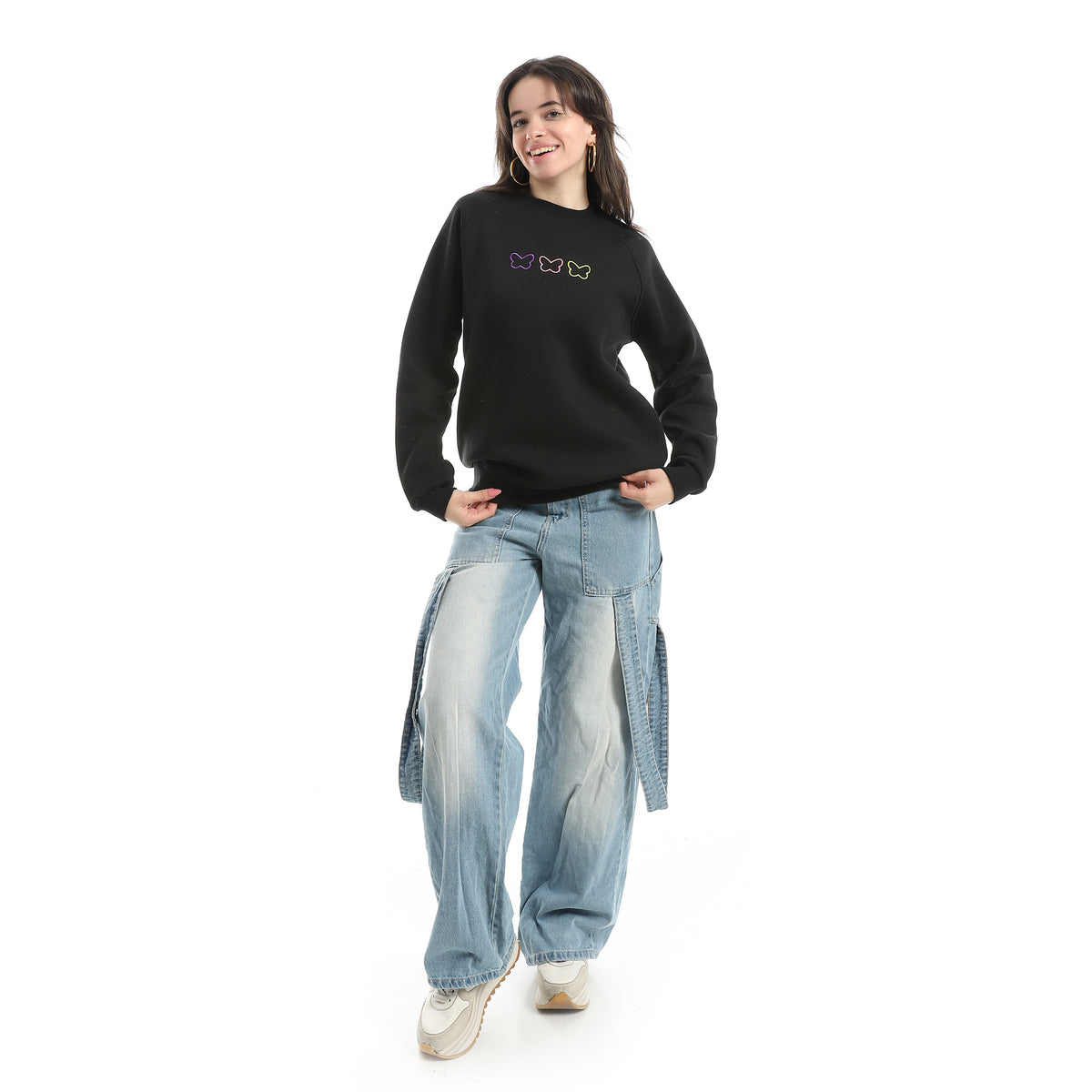 Embrodried_Long_Sleeves_Round_Collar_Sweatshirt_-_Black
