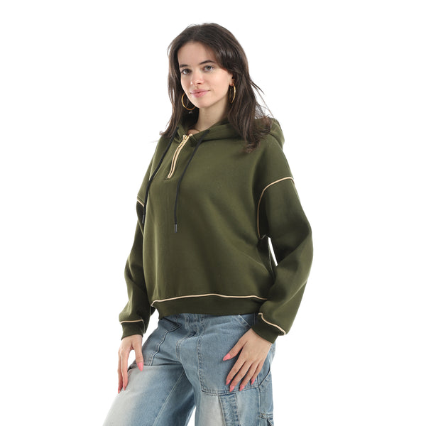 Half_Zipper_Closure_With_Hooded_Collar_Hoodie-Beige&Olive