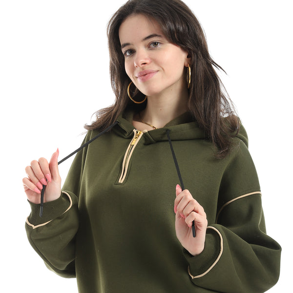 Half_Zipper_Closure_With_Hooded_Collar_Hoodie-Beige&Olive