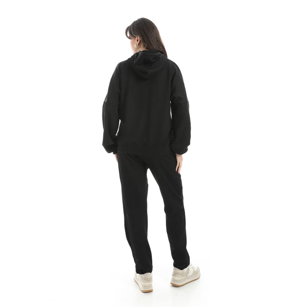 Self_Patterened_Inner_Fleeced_Hooded_Training_Suit_-_Black