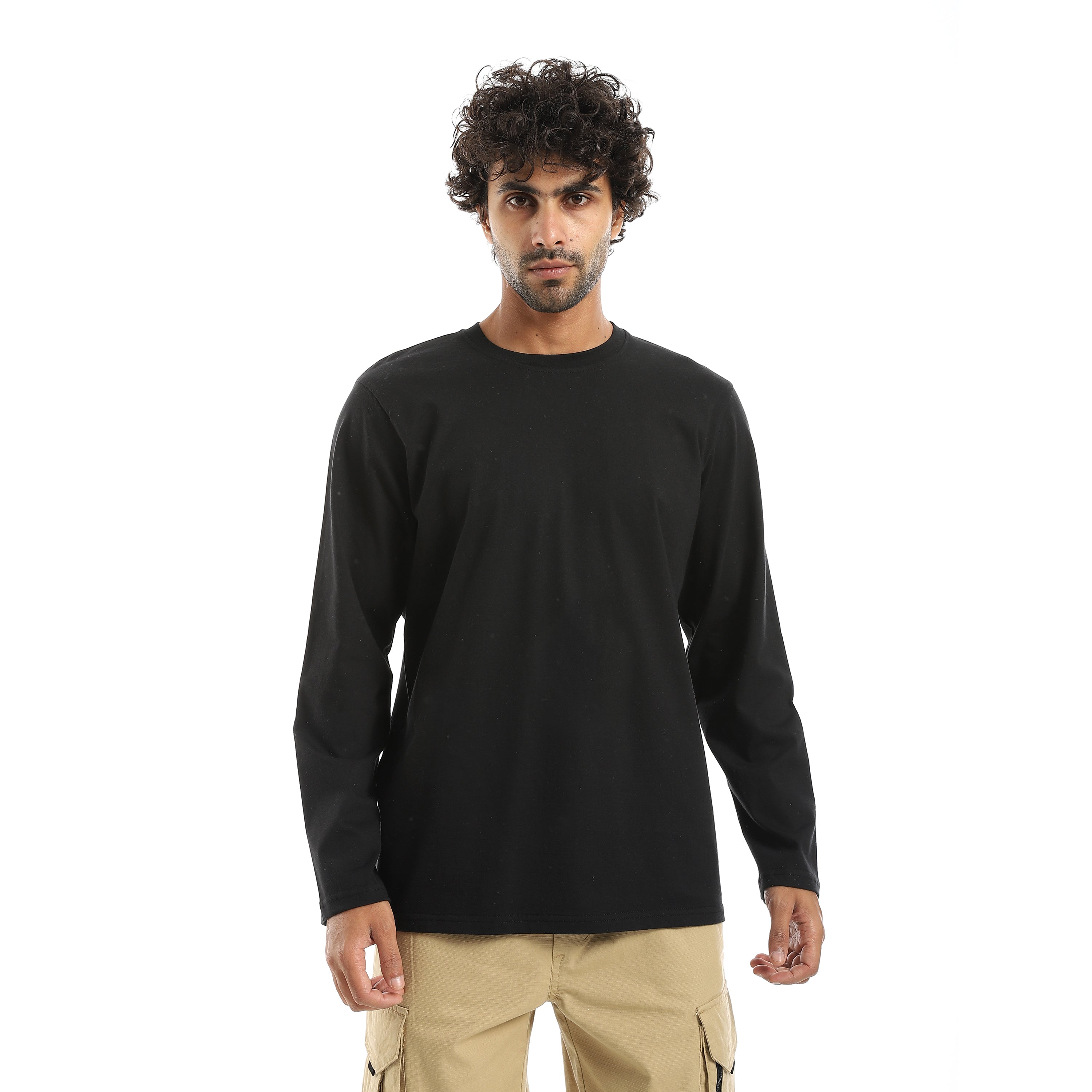 Andoraeg Basic_Long_Sleeves_Light_Round_Collar_Black_T_Shirt – Andora