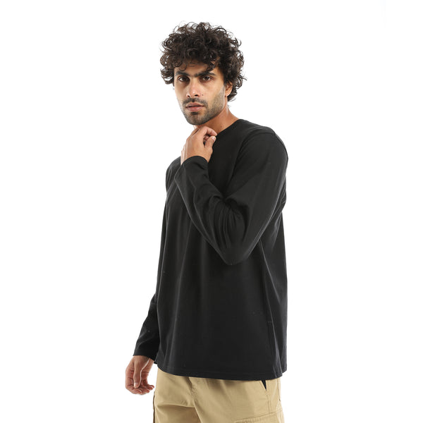 Basic_Long_Sleeves_Light_Round_Collar_Black_T_Shirt