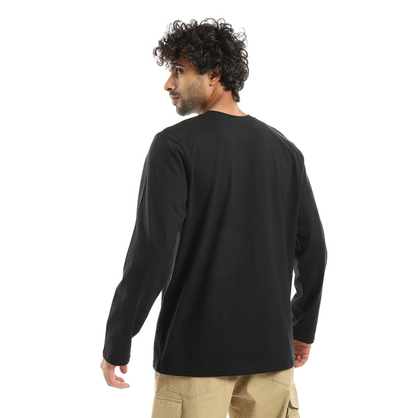 Basic_Long_Sleeves_Light_Round_Collar_Black_T_Shirt