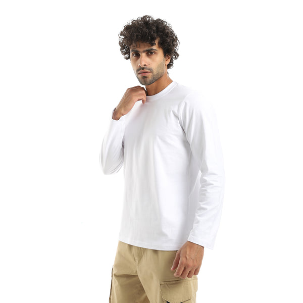 Basic_Long_Sleeves_Light_Round_Collar_White_T_Shirt