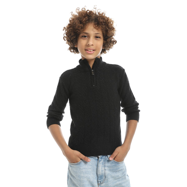 Half_Zipper_Closure_Plain_Black_Pullover-Black