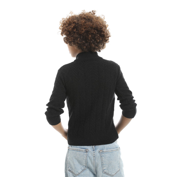 Half_Zipper_Closure_Plain_Black_Pullover-Black