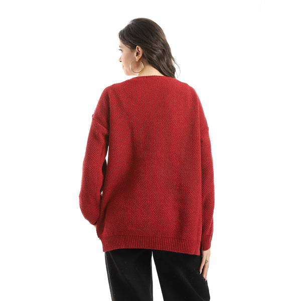 V-Neck_Knitted_Plain_Pullover_-_Burgundy