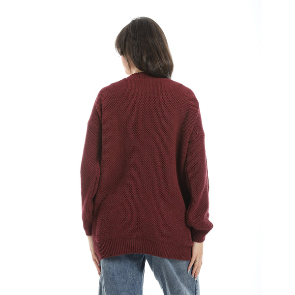 V-Neck_Knitted_Plain_Pullover_-_Burgundy