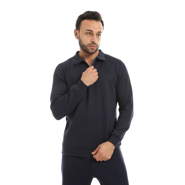 Navy_Self_Patterened_Long_Sleeves_Half_Zipper_Closure_Sweatshirt-Navy