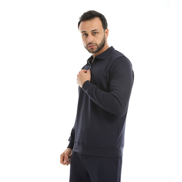 Navy_Self_Patterened_Long_Sleeves_Half_Zipper_Closure_Sweatshirt-Navy