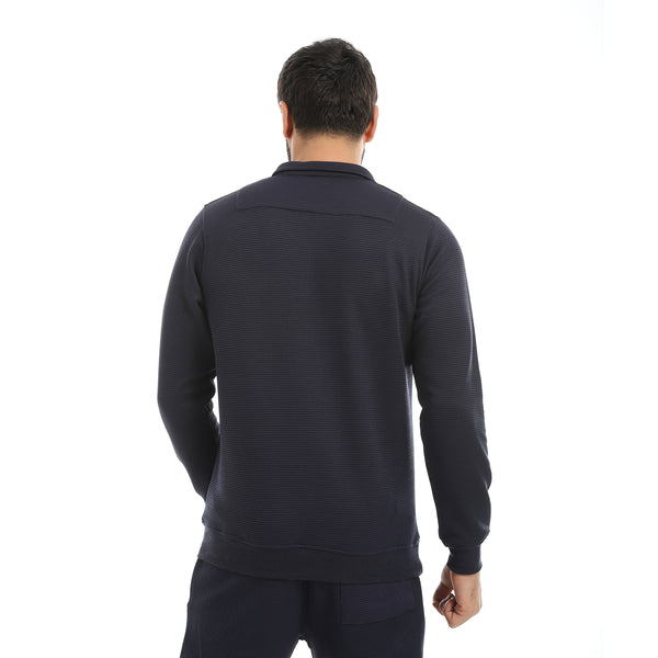 Navy_Self_Patterened_Long_Sleeves_Half_Zipper_Closure_Sweatshirt-Navy