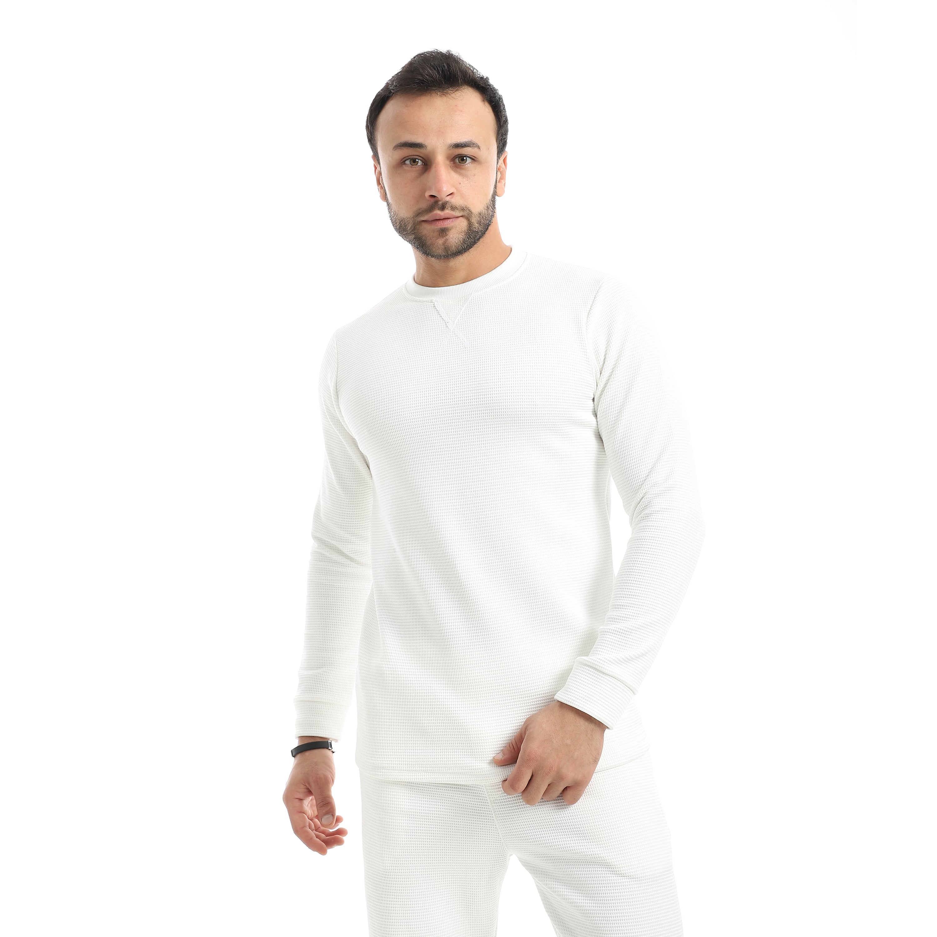 Crew_Neck_Collar_Self_Patterened_White_Long_Sleeves_Pullover_White