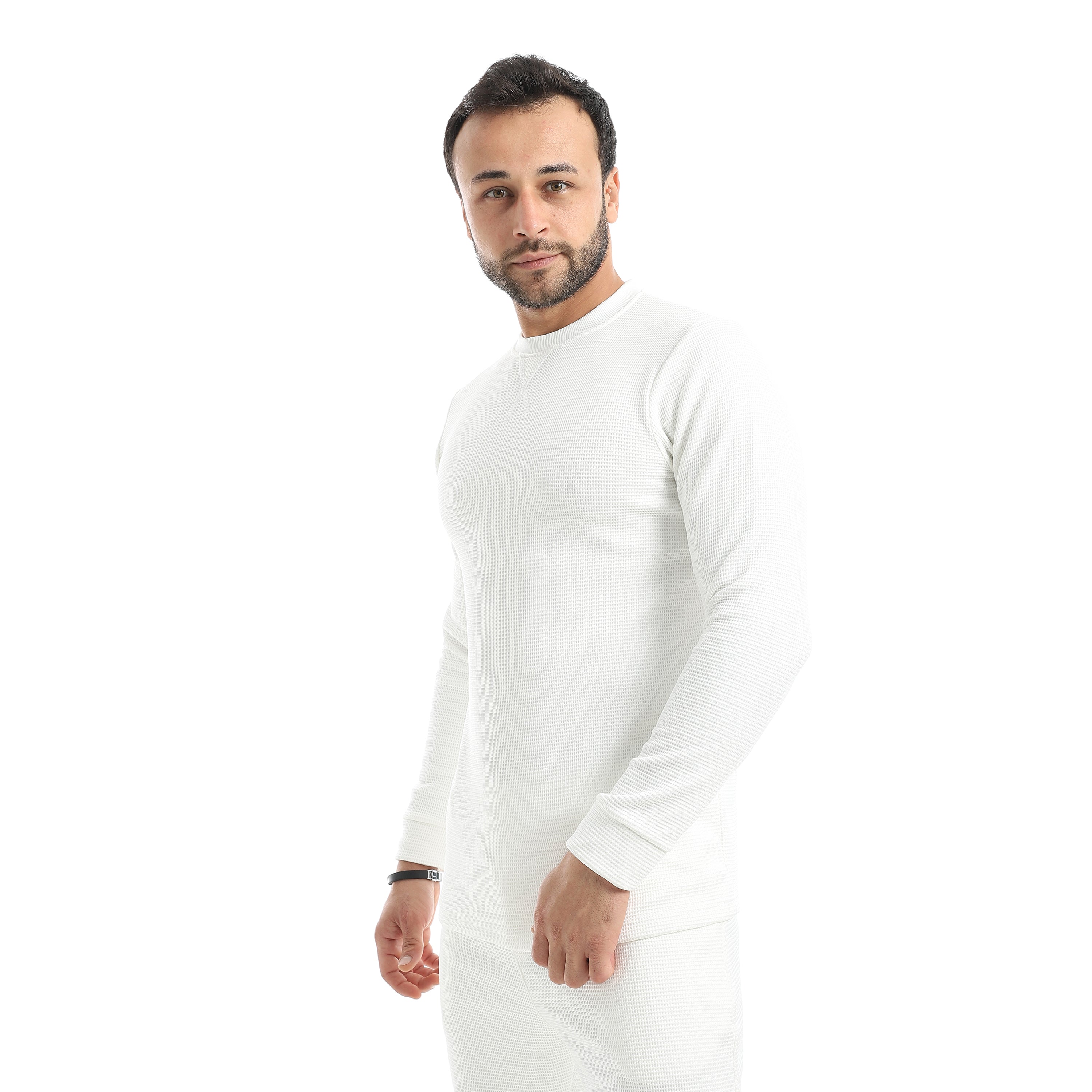 Crew_Neck_Collar_Self_Patterened_White_Long_Sleeves_Pullover_White