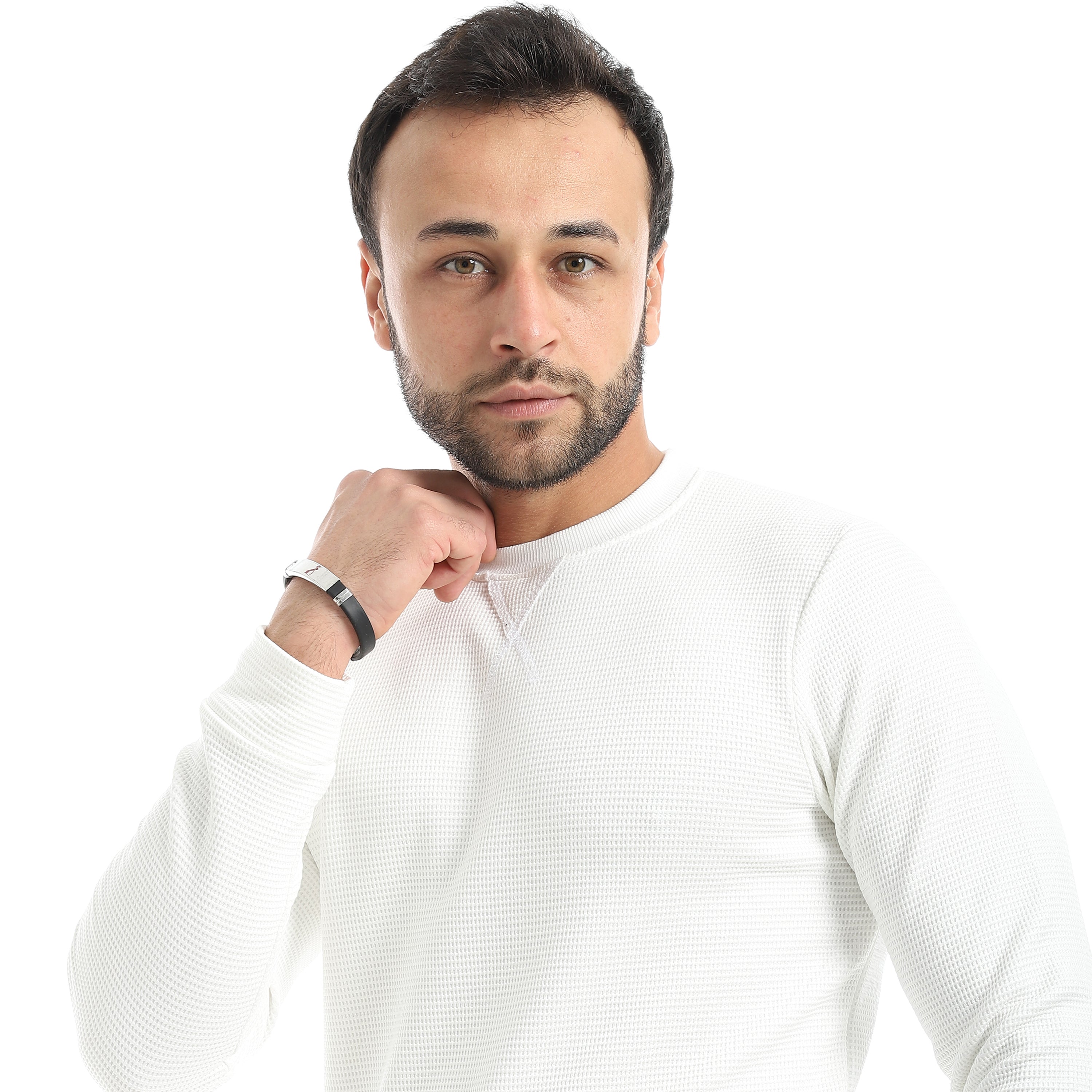 Crew_Neck_Collar_Self_Patterened_White_Long_Sleeves_Pullover_White