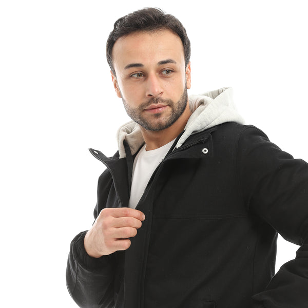 Black_With_Grey_Hooded_Full_Zipper_Closure_Jacket-Black