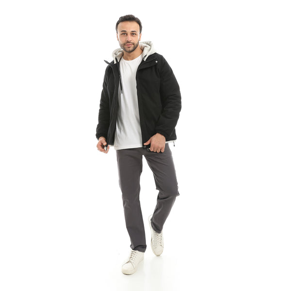 Black_With_Grey_Hooded_Full_Zipper_Closure_Jacket-Black