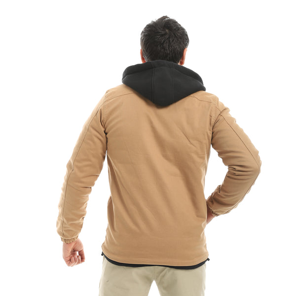 Camel_With_Black_Hooded_Full_Zipper_Closure_Jacket-Camel