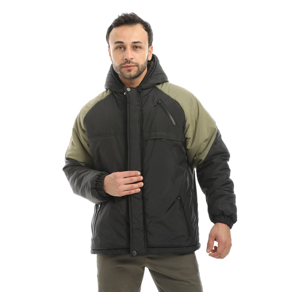 Hooded_Waterproof_Zipper_Closure_Jacket-Black_&_Light_Green_