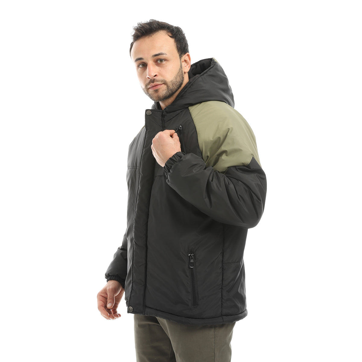 Hooded_Waterproof_Zipper_Closure_Jacket-Black_&_Light_Green_ – Andora