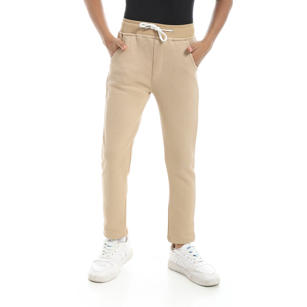 Self_Patterened_Beige_Elastic_Waist_Casual_Pants_Beige