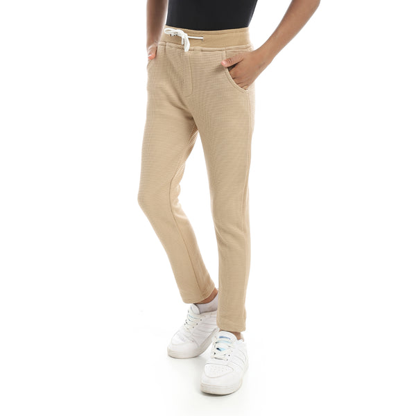 Self_Patterened_Beige_Elastic_Waist_Casual_Pants_Beige