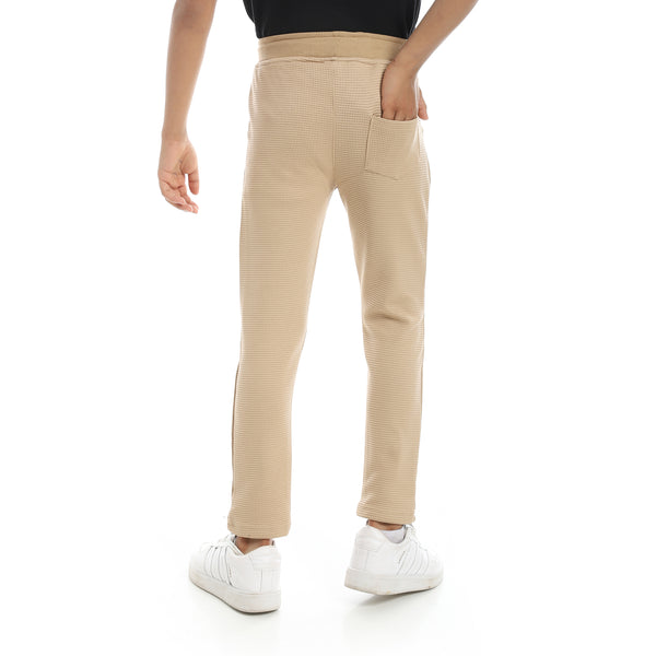 Self_Patterened_Beige_Elastic_Waist_Casual_Pants_Beige