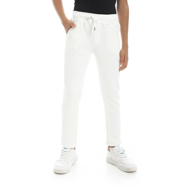 Self_Patterened_White_Elastic_Waist_Casual_Pants_White