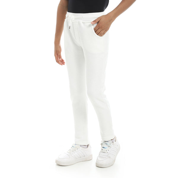 Self_Patterened_White_Elastic_Waist_Casual_Pants_White