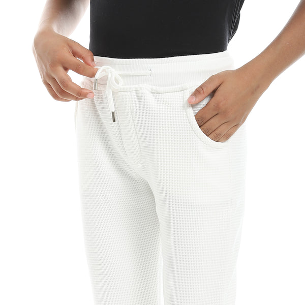 Self_Patterened_White_Elastic_Waist_Casual_Pants_White