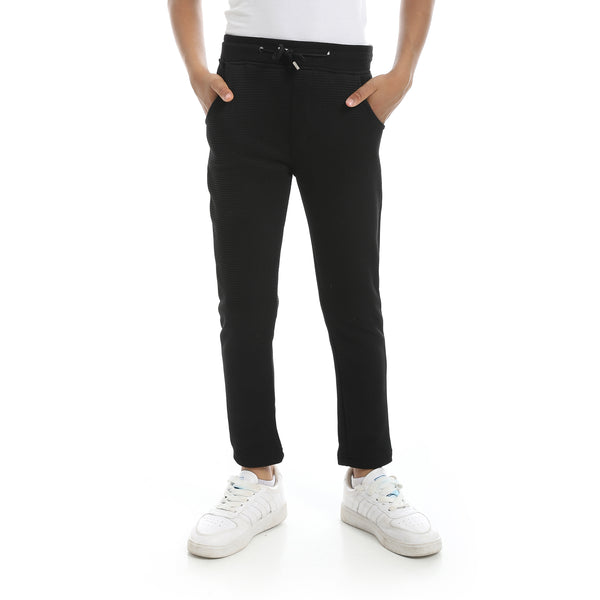 Self_Patterened_Black_Elastic_Waist_Casual_Pants_Black