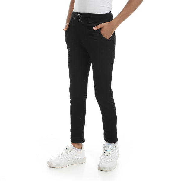 Self_Patterened_Black_Elastic_Waist_Casual_Pants_Black