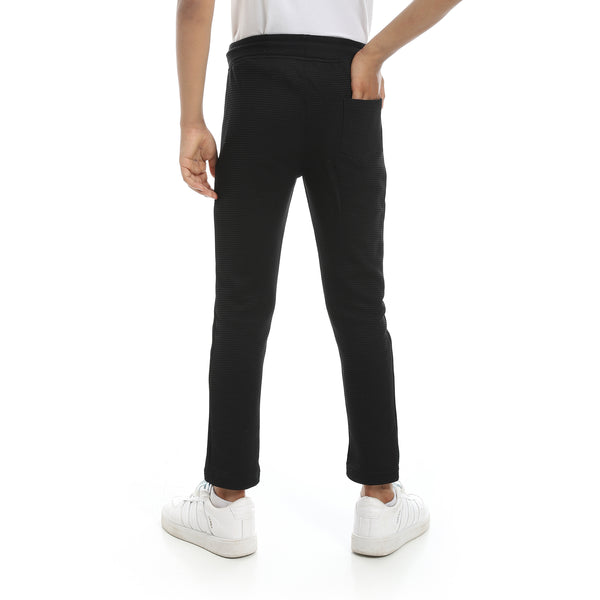 Self_Patterened_Black_Elastic_Waist_Casual_Pants_Black