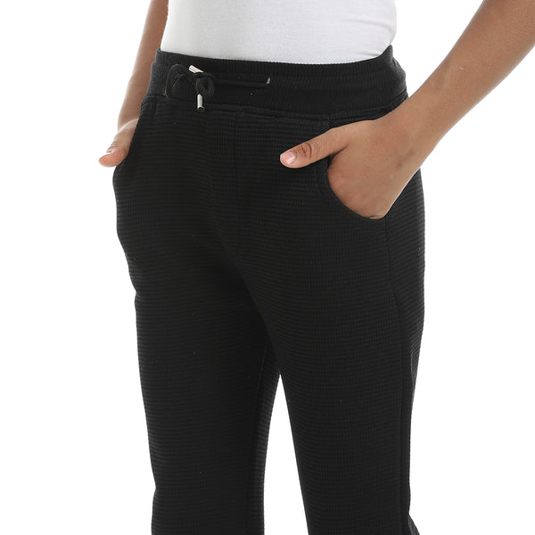 Self_Patterened_Black_Elastic_Waist_Casual_Pants_Black
