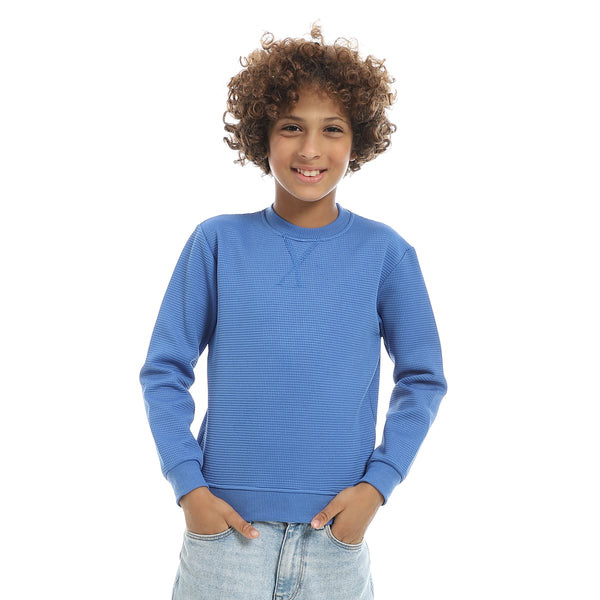 Blue_Round_Collar_Self_Patterned_Long_Sleeves_Pullover_Blue