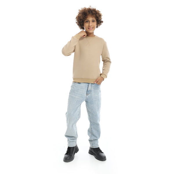 Beige_Round_Collar_Self_Patterned_Long_Sleeves_Pullover_Beige