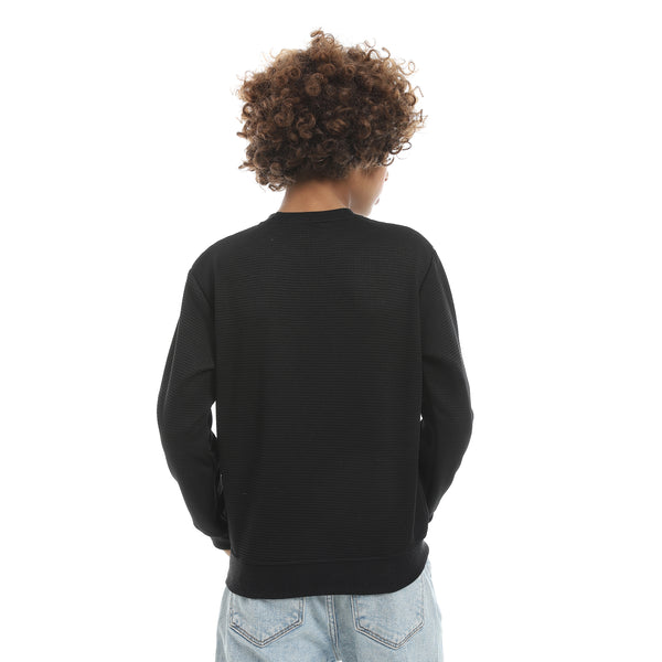 Round_Collar_Fleeced_Self_Patterened_Plain_Pullover_-_Black
