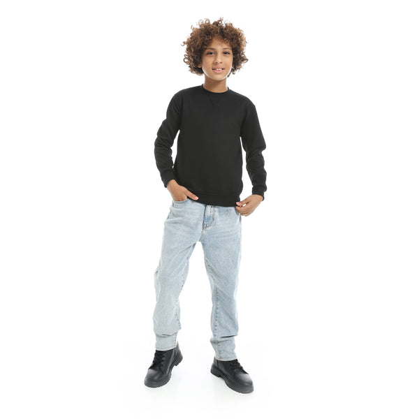 Round_Collar_Fleeced_Self_Patterened_Plain_Pullover_-_Black