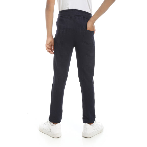 Self_Patterened_Navy_Elastic_Waist_Casual_Pants_Blue