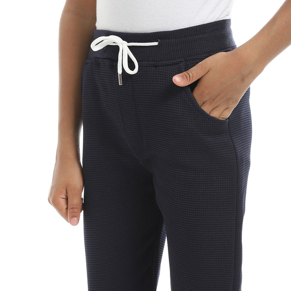 Self_Patterened_Navy_Elastic_Waist_Casual_Pants_Blue