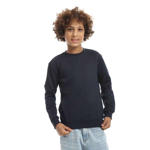 Self_Patterened_Navy_Long_Sleeves_Pullover_Blue