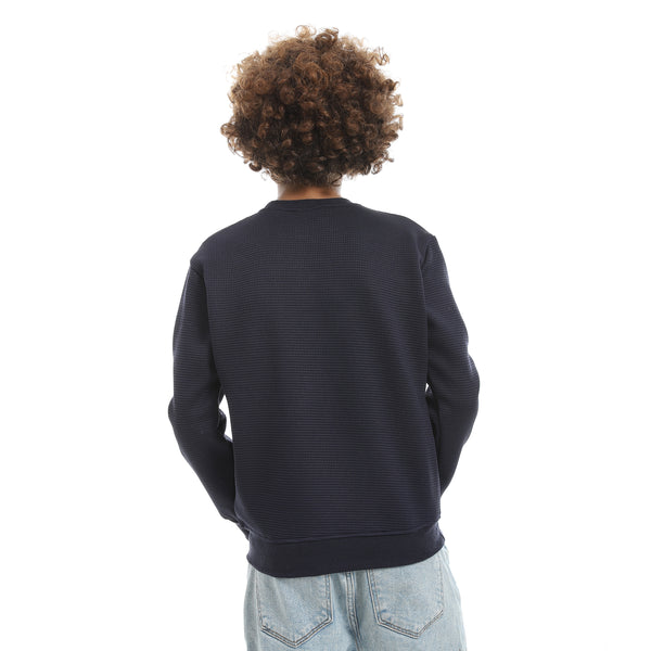 Self_Patterened_Navy_Long_Sleeves_Pullover_Blue
